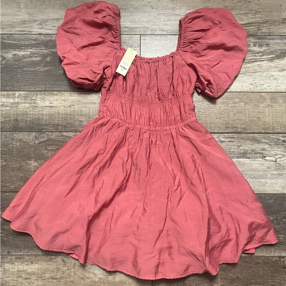 Francesca's Mauve Pink Puff Sleeve Dress Medium Short On/Off Shoulder Event Wear